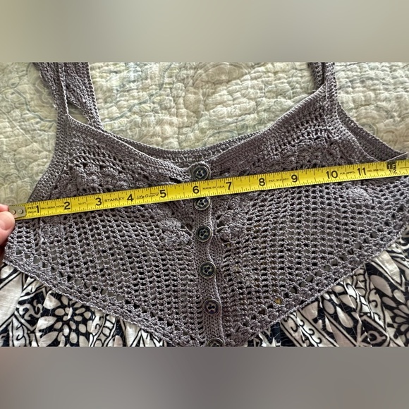 Free People Coastline Crochet Yoke Babydoll Dress Size 4 Gray Navy blue - Picture 4 of 13